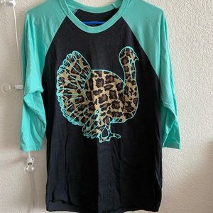 Thanksgiving leopard print turkey baseball tee
